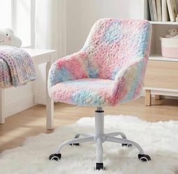 Kids Adjustable Desk Chair, Colorful Furry Study Chair, Swivel Base, Cute Upholstered Faux Fur, Read