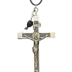 Antique 3" Pectoral Skull Ebony Inlay Crucifix Cross Crossbones Catholic German