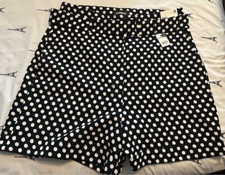 Express Black and White Polka Dot Belted Shorts