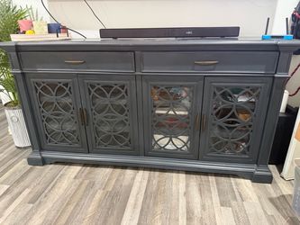 Gray Sideboard Console Cabinet with Glass Doors