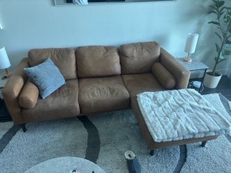 Tan Leather 3-Seat Sofa