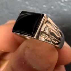 Cheap 14k White Gold Black Onyx Ring With Diamond 