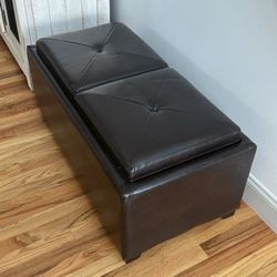 Noble House Maxwell Brown Bonded Leather Tray Top Storage Ottoman