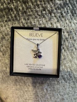 Sterling Silver unicorn Pendant Necklace with Lab-Created Purple Gemstone & Diamond Accent