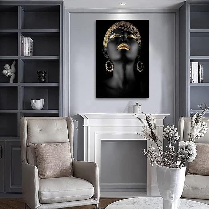African American Wall Art Black and Gold Woman Canvas Wall Art