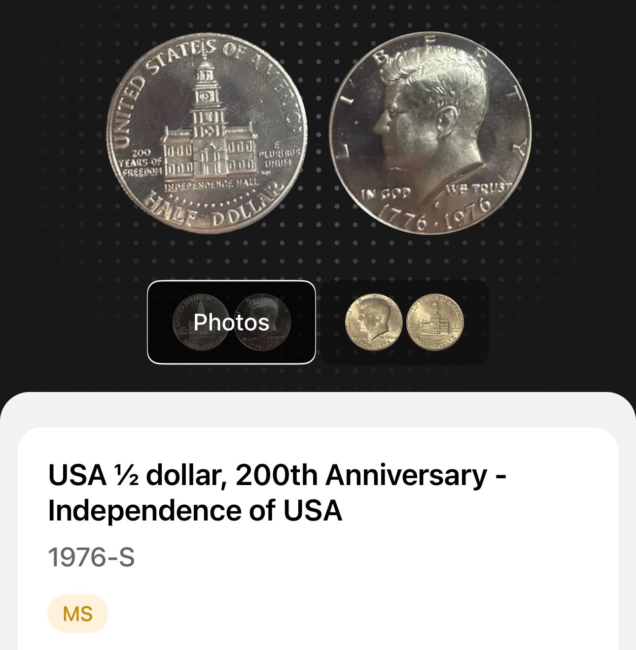 MS 1976-S - USA ½ dollar, 200th Anniversary - Independence of USA