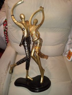 Medium Abstract Dancing Couple Sculpture Gold Tone