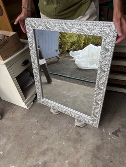 Ornate Silver Framed Wall Mirror – 28” x 34”
