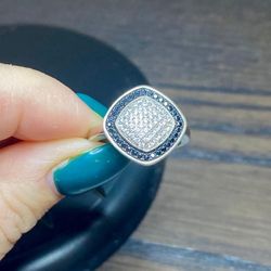 925 Sterling Silver Micro pave White And Black CZ Cocktail Ring
