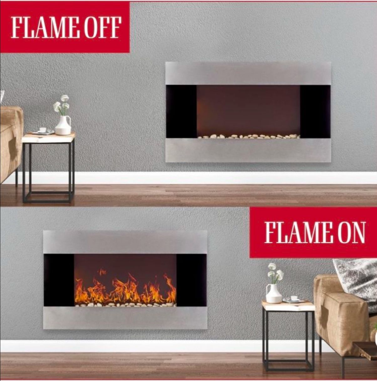 Northwest 50 Inch Electric Fireplace Wall Mounted - Color Changing LED Flame With Remote (White)