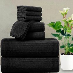 8 Piece Oversized Towel Set Bath Towels & Hand Towels 3 Sizes Black