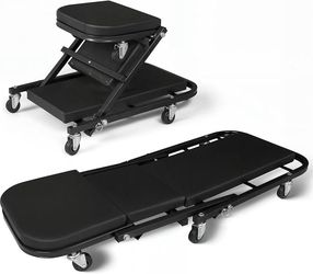 V78 $35  Garage Creeper Seats on Wheels, Length 40" 330 lbs Capacity 2 in 1 Folding Mechanic Creeper Garage Stool Lay Down or Sit (Black  2-in-1 Adjus