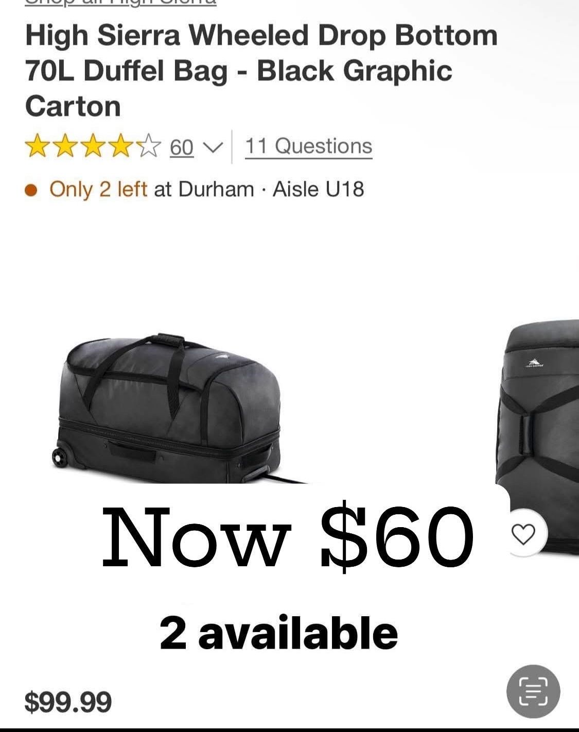 High Sierra Wheeled Drop Bottom 70L Duffel Bag - Black Graphic Carton