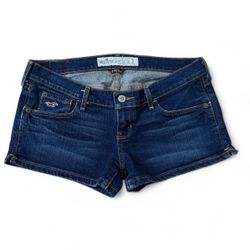 Hollister blue super low rise mini shorts
