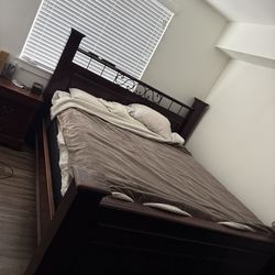 Cal King Bed Frame, Mattress And Side Dresser