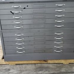 Vintage Flat Filing Cabinet 10 Drawer
