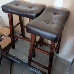 🍫 Set of 2 Espresso Bar Stools – Tufted Faux Leather $60