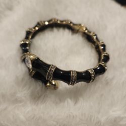 Heidi Daus Bamboozled Black Bamboo 7 1/2" Hinged Bangle Bracelet 
