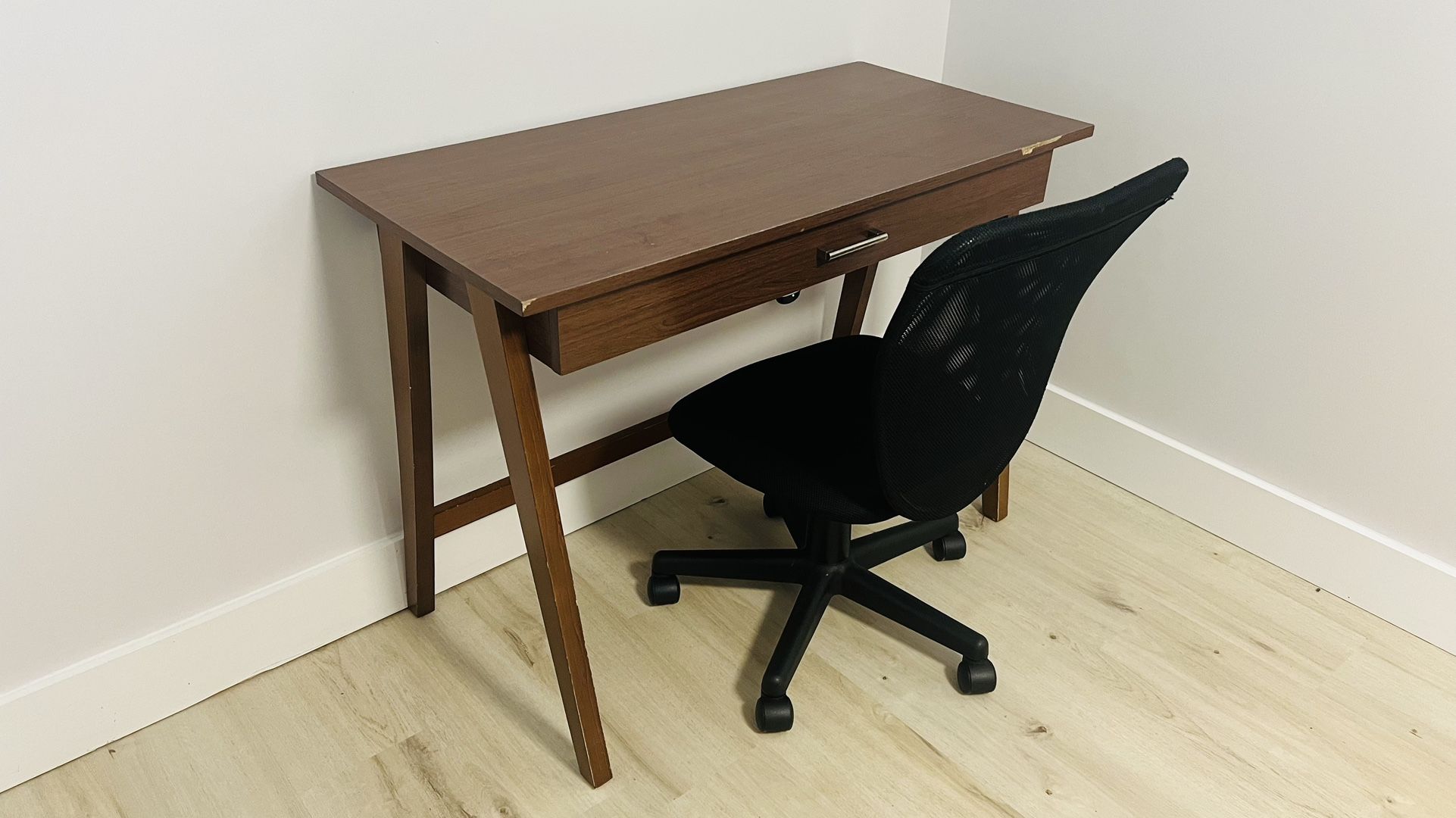 Mid-Century Style Desk with Drawer + Swivel Office Chair