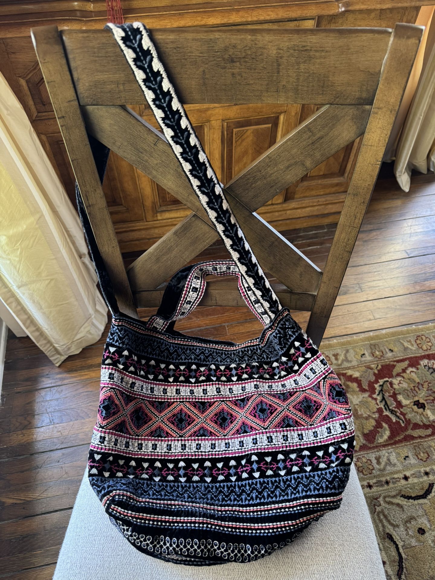 Johnny Was Izzy Velvet Embroidered Shoulder Bag NEW
