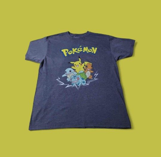 Large: Pokemon T-Shirt featuring Pikachu, Squirtle, Charmander, and Bulbasaur!