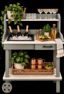 ✨ Custom Hand-Painted Rolling Cart & Beverage Station