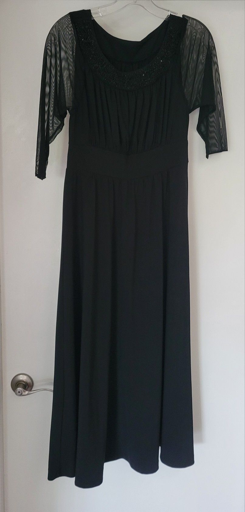 Women's Formal Black Long Dress With Beaded Neckline