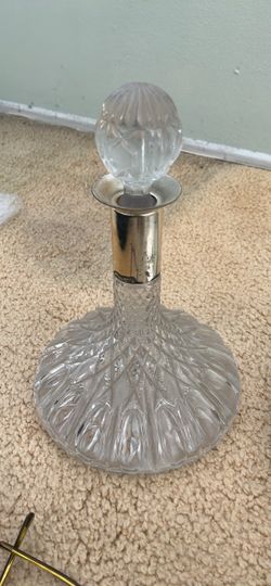 Crystal Glass Decanter with Silver Collar