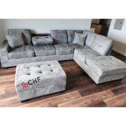 3 Pc Sectional Sofa With Storage Ottoman With Cupholder 