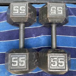 PAIR  OF  55 LB.  STEEL  HEX  DUMBBELLS 