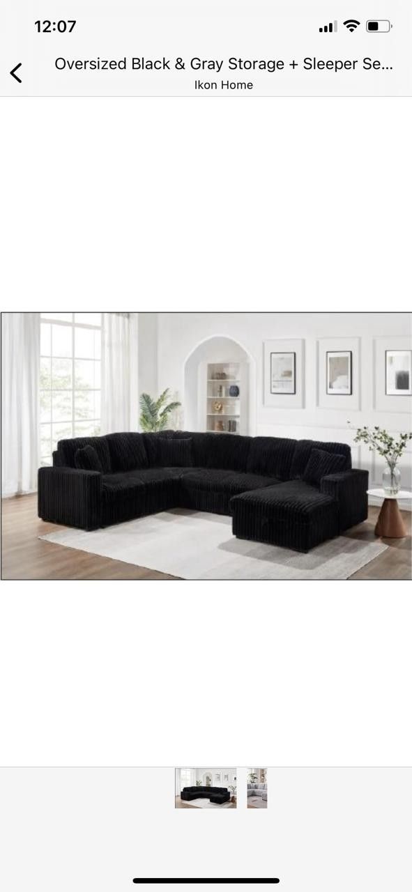 Ikon Home Oversized Black And Gray Storage + Sleeper Sectional Sofa For Sale!