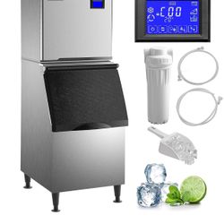  Commercial Ice Maker Machine, 360LB/24H Stainless Steel Industrial Ice Machine with 250LB Large Storage for Home Bar Restaurant, 195PCS Ice Cubes Rea