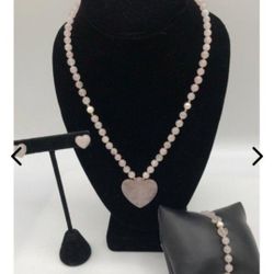 14k Gold Clasp & Bead Rose Quartz Jewelry Set