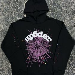 Black and light pink sp5der hoodie size M