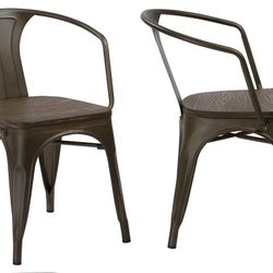 Industrial Rustic Metal Distressed Dining Bistro Cafe Arm Chair Wood Metal Farmhouse Style Stackable Arm Chairs New 