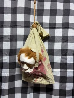 Gemmy Hanging Bag with Head animated Halloween prop decor