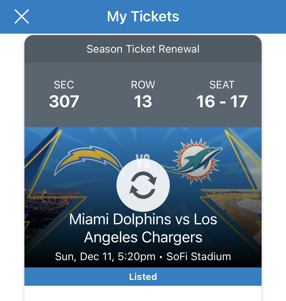 Miami dolphins @ Chargers 12/11