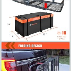 MeeFar Folding Hitch Mount Cargo Carrier Basket 60" X 20" X 6"+Waterproof Cargo Bag 16 Cubic Feet(58" 19" 24"),Hauling Weight Capacity of 500 Lbs and 