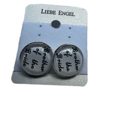 Brother of the Bride written silver cuff links - 2 available, listing is for 1  Black script on white cuff link with silver backing.  I have 3 total. 