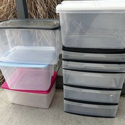 Lot of Storage Bins and Shelf