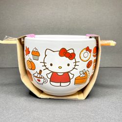 Hello Kitty Pumpkin Spice Ceramic Bowl with Chopsticks