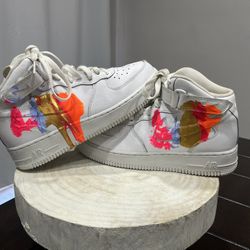 Custom Nike Air Force 1 Mid GS White Pink Orange Gold Art 314195-113 Size 7Y