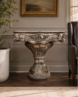 🔴 Vintage Ornate Rococo / Louis XV Style Console Table – Black Glass Top