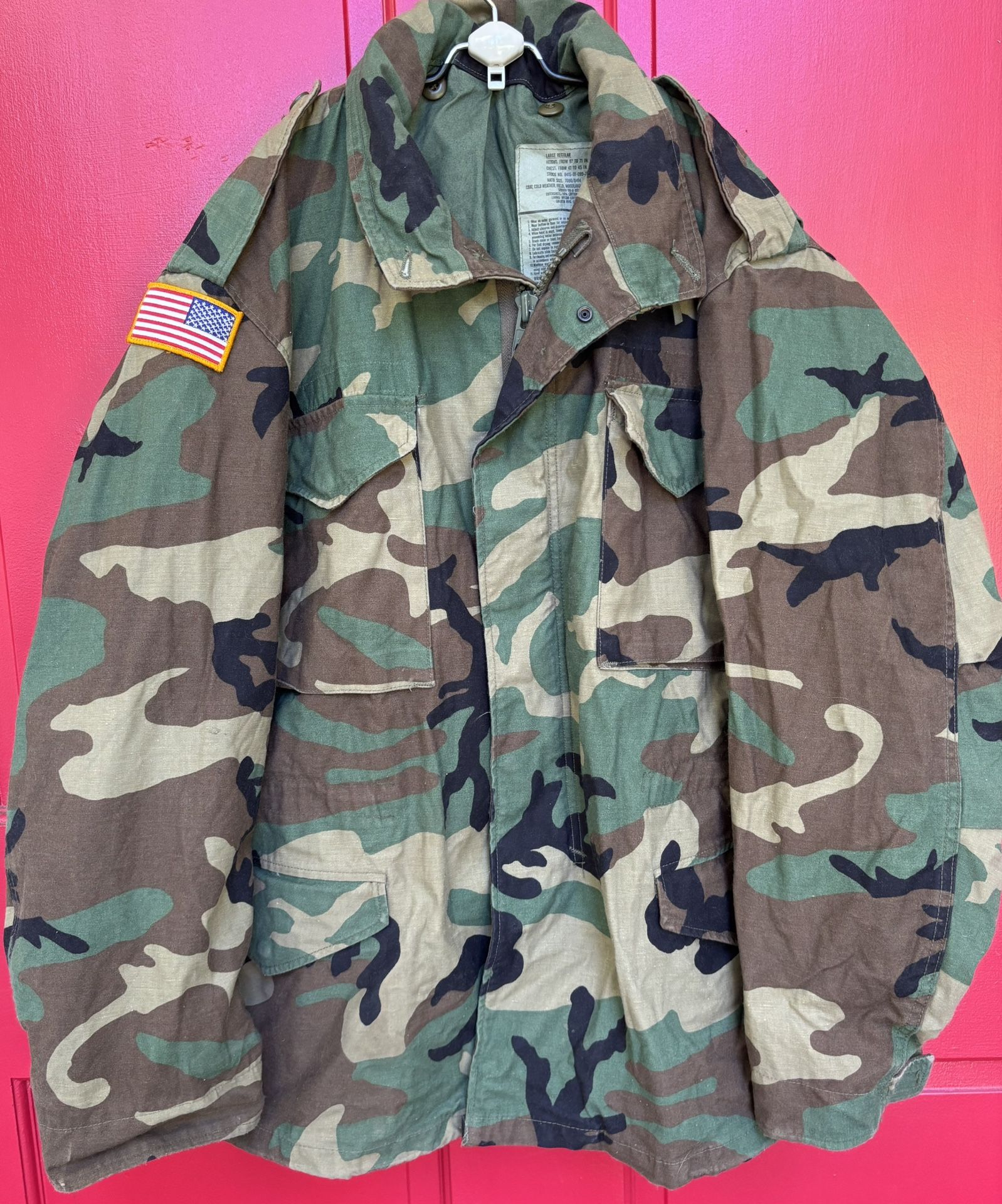 Military Surplus M65 Woodland Camo Field Jacket, Large