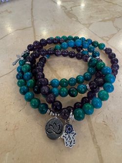 New Natural Amethyst beads wrap around bracelet