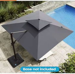 PU057DGY 11 ft. x 11 ft. Double Top Cantilever Tilt Patio Umbrella in Dark Gray