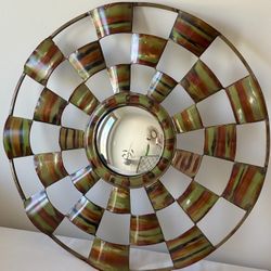 27” Bronze and Green Metal Wall Mirror Art 