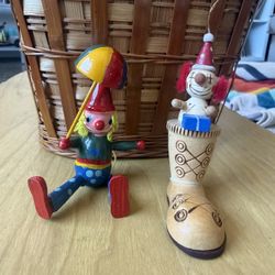 Vintage Wooden Clown Ornaments 