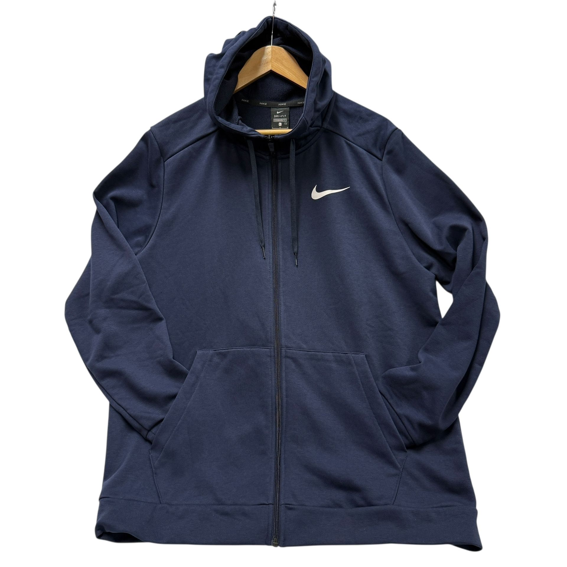 Mens Size L Navy Blue NIKE Jacket Full Zip Hoodie Pockets