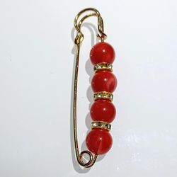 Medium Size Beaded Brooch With Rhinestones 